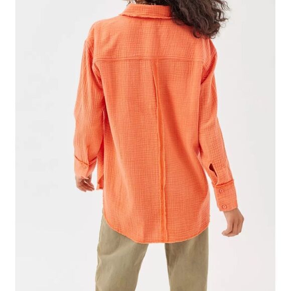 Urban Outfitters Lucy Textured Button-Down Shirt Lg Tangerine NWT - Picture 4 of 6